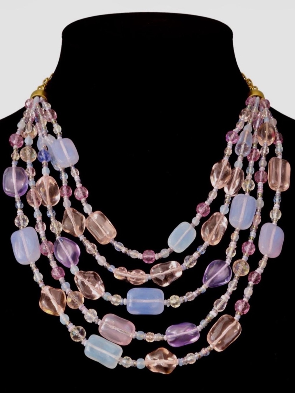 Joan Rivers Multi Strand Necklace Pastel Opalite Crystal Gold Tone 1